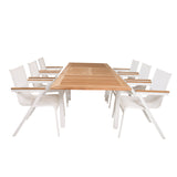 Jídelní stůl Panama 160/240*90 - Bílá Alu / Teak + křeslo Mexico (stohovatelné) - Bílá / Teak _6