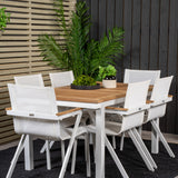 Jídelní stůl Panama 160/240*90 - Bílá Alu / Teak + křeslo Mexico (stohovatelné) - Bílá / Teak _6