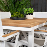 Jídelní stůl Panama 160/240*90 - Bílá Alu / Teak + křeslo Mexico (stohovatelné) - Bílá / Teak _6