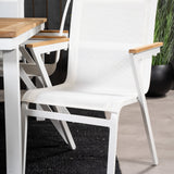 Jídelní stůl Panama 160/240*90 - Bílá Alu / Teak + křeslo Mexico (stohovatelné) - Bílá / Teak _6