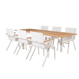 Jídelní stůl Panama 160/240*90 - Bílá Alu / Teak + křeslo Mexico (stohovatelné) - Bílá / Teak _6