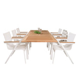 Jídelní stůl Panama 160/240*90 - Bílá Alu / Teak + křeslo Mexico (stohovatelné) - Bílá / Teak _6