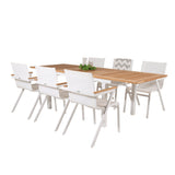 Jídelní stůl Panama 160/240*90 - Bílá Alu / Teak + křeslo Mexico (stohovatelné) - Bílá / Teak _6