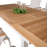 Jídelní stůl Panama 160/240*90 - Bílá Alu / Teak + křeslo Mexico (stohovatelné) - Bílá / Teak _6