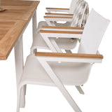 Jídelní stůl Panama 160/240*90 - Bílá Alu / Teak + křeslo Mexico (stohovatelné) - Bílá / Teak _6