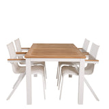 Jídelní stůl Panama 152/210*90 - Bílá Alu / Teak + křeslo Mexico (stohovatelné) - Bílá / Teak _4