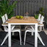 Jídelní stůl Panama 152/210*90 - Bílá Alu / Teak + křeslo Mexico (stohovatelné) - Bílá / Teak _4
