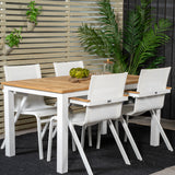 Jídelní stůl Panama 152/210*90 - Bílá Alu / Teak + křeslo Mexico (stohovatelné) - Bílá / Teak _4