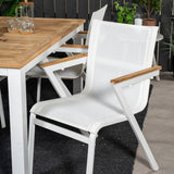 Jídelní stůl Panama 152/210*90 - Bílá Alu / Teak + křeslo Mexico (stohovatelné) - Bílá / Teak _4