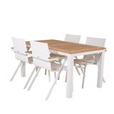 Jídelní stůl Panama 152/210*90 - Bílá Alu / Teak + křeslo Mexico (stohovatelné) - Bílá / Teak _4