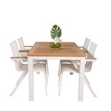 Jídelní stůl Panama 152/210*90 - Bílá Alu / Teak + křeslo Mexico (stohovatelné) - Bílá / Teak _4