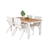 Jídelní stůl Panama 152/210*90 - Bílá Alu / Teak + křeslo Mexico (stohovatelné) - Bílá / Teak _4