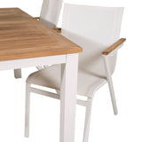 Jídelní stůl Panama 152/210*90 - Bílá Alu / Teak + křeslo Mexico (stohovatelné) - Bílá / Teak _4