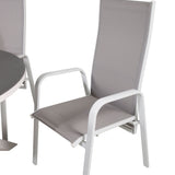 Jídelní stůl Copacabana ø140 - Bílá Alu / Sprayglass + Copacabana polohovací křeslo (stohovatelné) - Bílá Alu / Šedá Textilene_6