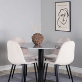 Jídelní stůl Razzia 106 cm - Šedá Terazzo / Černá+Polar Jídelní židle - Černé nohy / Béžová Velvet_4