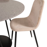 Jídelní stůl Razzia 106 cm - Šedá Terazzo / Černá+Polar Jídelní židle - Černé nohy / Béžová Velvet_4