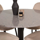 Jídelní stůl Razzia 106 cm - Šedá Terazzo / Černá+Polar Jídelní židle - Černé nohy / Béžová Velvet_4