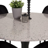 Jídelní stůl Razzia 106 cm - Šedá Terazzo / Jídelní židle Black+Polar - Černé nohy / Black Velvet_4