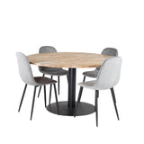 Kruhový stůl Cirebon - 140 cm - Teak / Černá + Polar Jídelní židle - Černé nohy / Světle šedá Velvet_4