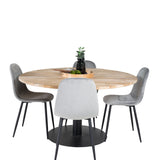 Kruhový stůl Cirebon - 140 cm - Teak / Černá + Polar Jídelní židle - Černé nohy / Světle šedá Velvet_4