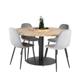 Kruhový stůl Cirebon - 140 cm - Teak / Černá + Polar Jídelní židle - Černé nohy / Světle šedá Velvet_4