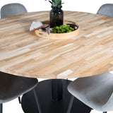 Kruhový stůl Cirebon - 140 cm - Teak / Černá + Polar Jídelní židle - Černé nohy / Světle šedá Velvet_4