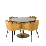 Estelle runt Matbord - Borstad Mässing / Svart marmor - ø106*H75+Limhamn - Židle - Gold Velvet_4