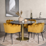 Estelle runt Matbord - Borstad Mässing / Svart marmor - ø106*H75+Limhamn - Židle - Gold Velvet_4