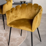 Estelle runt Matbord - Borstad Mässing / Svart marmor - ø106*H75+Limhamn - Židle - Gold Velvet_4