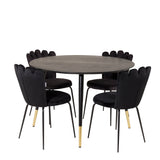 Jídelní stůl Dipp - 115 cm - Černá dýha / černé nohy s mosazným dippem + Limhamn Light - Židle - Black Velvet_4