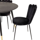 Jídelní stůl Dipp - 115 cm - Černá dýha / černé nohy s mosazným dippem + Limhamn Light - Židle - Black Velvet_4