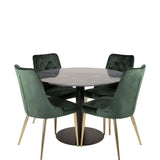 Estelle runt Matbord - Svart / Svart marmor - ø106*H75+Velvet Lyx Matstol - Matt Mässing / Mossgrön Sammet_4
