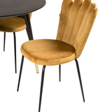 Jídelní stůl Dipp - 115 cm - Černá dýha / černé nohy s mosazným dippem + Limhamn Light - Židle - Gold Velvet_4
