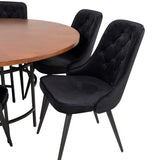 Copenhagen - Jídelní stůl kulatý - Hnědá / Černá+Velvet Deluxe Jídelní židle - Černé nohy / Black velvet_6