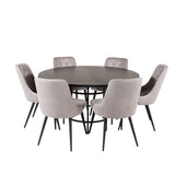 Copenhagen - Jídelní stůl kulatý - Černá / Black+Velvet Deluxe Jídelní židle - Černé nohy / Světle šedá velvet_6