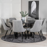 Copenhagen - Jídelní stůl kulatý - Černá / Black+Velvet Deluxe Jídelní židle - Černé nohy / Světle šedá velvet_6