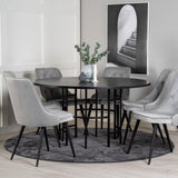 Copenhagen - Jídelní stůl kulatý - Černá / Black+Velvet Deluxe Jídelní židle - Černé nohy / Světle šedá velvet_6