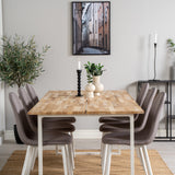 Cirebon Jídelní stůl 200*90cm - Teak / Bílá + Židle Polar - Šedá látka Bílé Nohy _6