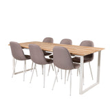 Cirebon Jídelní stůl 200*90cm - Teak / Bílá + Židle Polar - Šedá látka Bílé Nohy _6