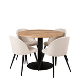 Kruhový stůl Cirebon - 100 cm - Teak / Černá + Sametová jídelní židle - Černé nohy /