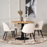 Kruhový stůl Cirebon - 100 cm - Teak / Černá + Sametová jídelní židle - Černé nohy /