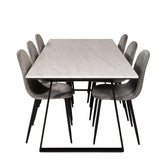 Estelle Matbord - Svart / Vit Marmor - 200*90*H76+jídelní židle Polar - černé nohy / světle šedá Velvet_6