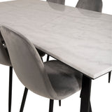 Estelle Matbord - Svart / Vit Marmor - 200*90*H76+jídelní židle Polar - černé nohy / světle šedá Velvet_6