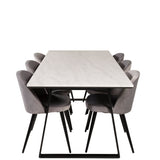 Estelle Matbord - Svart / Vit Marmor - 200*90*H76+Velvet Matstol - Svart / Ljusgrå Sammet_6
