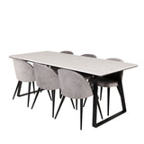 Estelle Matbord - Svart / Vit Marmor - 200*90*H76+Velvet Matstol - Svart / Ljusgrå Sammet_6