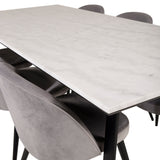 Estelle Matbord - Svart / Vit Marmor - 200*90*H76+Velvet Matstol - Svart / Ljusgrå Sammet_6