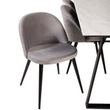 Estelle Matbord - Svart / Vit Marmor - 200*90*H76+Velvet Matstol - Svart / Ljusgrå Sammet_6