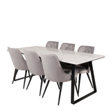 Estelle Matbord - Svart / Vit Marmor - 200*90*H76+Velvet Deluxe Jídelní židle - Černé nohy / Světle šedá velvet_6