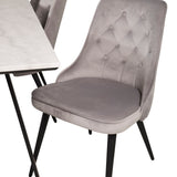 Estelle Matbord - Svart / Vit Marmor - 200*90*H76+Velvet Deluxe Jídelní židle - Černé nohy / Světle šedá velvet_6