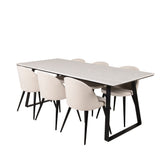 Estelle Matbord - Svart / Vit Marmor - 200*90*H76+Velvet jídelní židle - černá